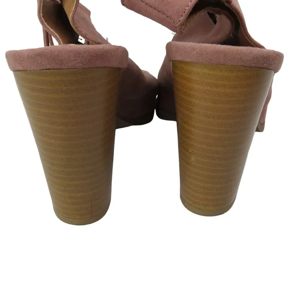 Charlotte Russe Pink Suede Ankle Boots Stacked Heel Lace Up Size 7.5